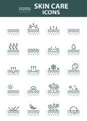 Set of skin care icons, epidermis, skincare product