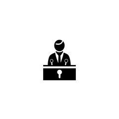 Person at podium with microphone icon vector representing formal speech lecture and communication

