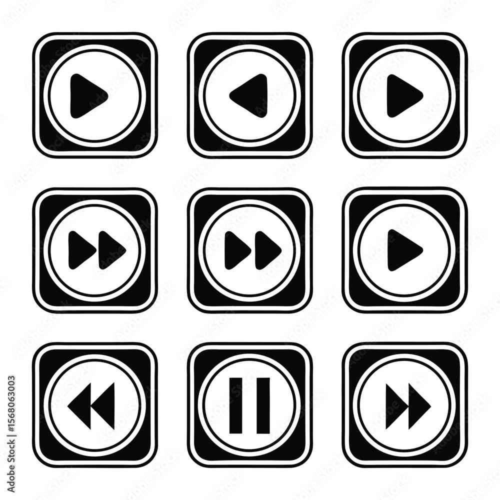 Poster podcast line icons play pause rewind fast forward