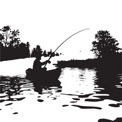 Fishing Silhouette on a Lake