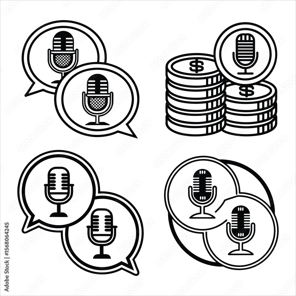 Poster a comprehensive set of vector podcast line icon for featuring symbols podcast monitization
