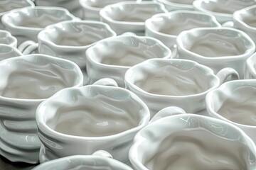 high resolution picture of White caramic mugs pattern, close up view