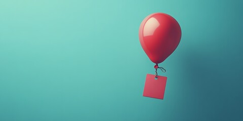 Bright Red Balloon Floating Against a Soft Blue Background