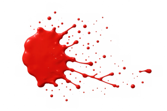 Dynamic splash of vibrant red paint creating an energetic and artistic splat on a transparent background