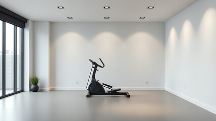 A minimalist fitness space with sleek equipment, embodying modern and clean interior design.