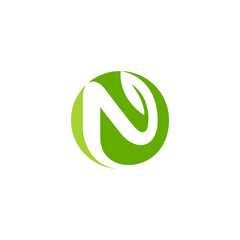 Letter N Leaf Logo, letter N with leaf. circle, organic, water, tree, spring, flora.