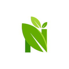 Letter N Leaf Logo, letter N with leaf. tree, spring, floral, field, natural, organic, ecology, herbal,
