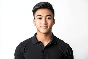 Vibrant Color Picture of Asian Young Handsome Man in Polo Shirt Isolated on White Background