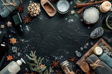 High Resolution of Frame Made with Spa Products on Black Background