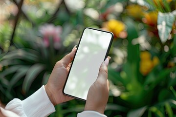 Sharp Picture of Close Up View of Female Hands Holding Mockup Smartphone