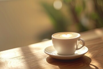 Sharp Image of Foamy Cappuccino on Wooden Table Elegant Relaxation