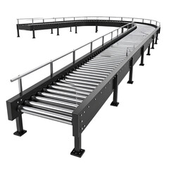 Industrial conveyor system illustration monochrome design for manufacturing technology