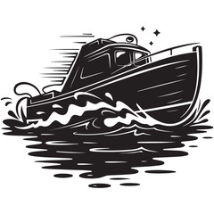 Black and White Silhouette of a Speeding Boat on Water