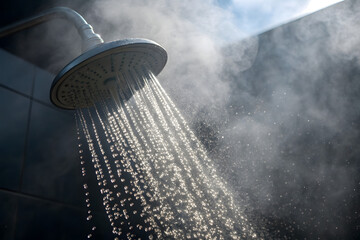 Close-up of shower head with running water