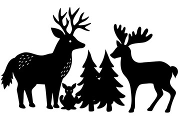 Silhouette Vector Art Illustration of Deer With Christmas Tree