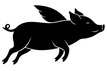 Silhouette Vector Art Illustration of a Flying  Pig With Wings