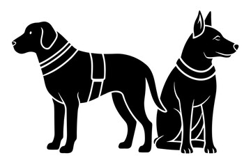 Vector art of silhouette  of black and white dog set