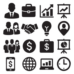 Business icon set vector silhouette