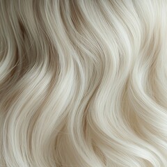 Blond hair close-up as a background. Women's long blonde hair. Beautifully styled wavy shiny curls. Hair coloring. Hairdressing procedures, extension. White hair