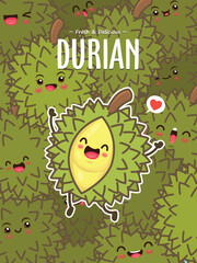 Vintage food poster design with durian character.