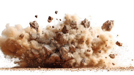 Massive Rock Explosion, Dust Cloud, Debris, Stones, Fragments, Earth, Ground, Impact, Destruction, D