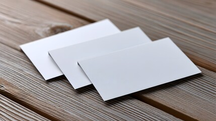 Blank business cards on a wooden surface