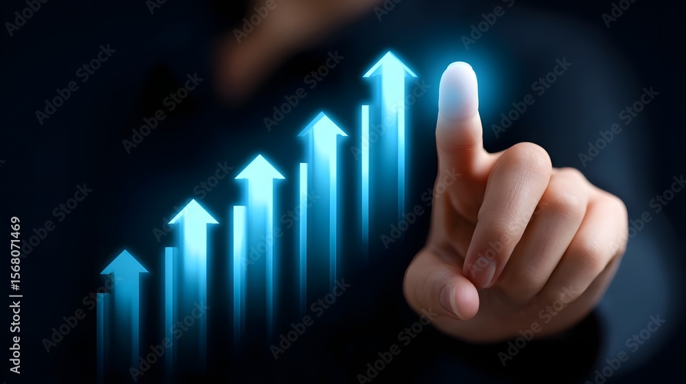 Aufkleber finger pointing at a digital graph showing business growth and progress.