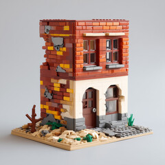  design model of abandoned brick building on light background