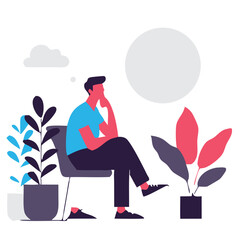 Depressed young man Sitting on a chair vector design. Depression man holding his head because of confused. Work pressure at the office concept one line draw design vector.
