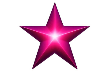 Obraz premium Glowing pink metallic star emanating radiant light, centered on transparent backdrop for creative design uses