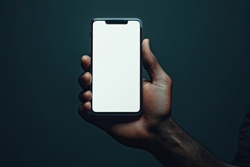 Black Mans Hand Demonstrating Modern Frameless Smartphone with Blank Screen