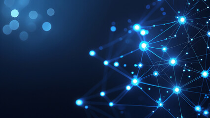 Abstract glowing blue network of connected nodes and lines on a dark background