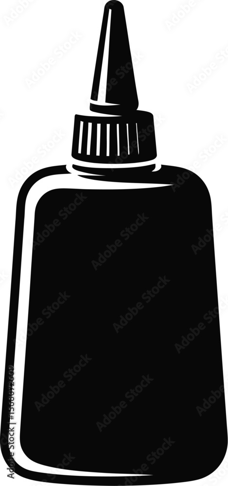 Poster black silhouette of a glue bottle with a pointed applicator tip isolated on transparent background s