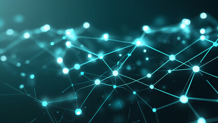 Obraz premium Abstract glowing network of interconnected nodes and lines in deep blue