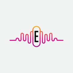 Music Logo On Letter E Template. Music On E Letter, Initial Music Sign Concept