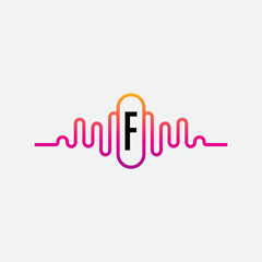 Music Logo On Letter F Template. Music On F Letter, Initial Music Sign Concept