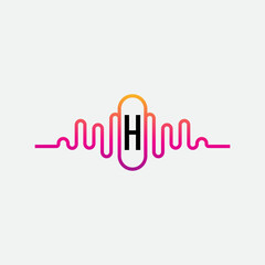 Music Logo On Letter H Template. Music On H Letter, Initial Music Sign Concept