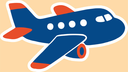 Simple blue airplane travel line art sketch, cartoon flat style.