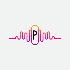 Music Logo On Letter P Template. Music On P Letter, Initial Music Sign Concept