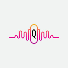 Music Logo On Letter Q Template. Music On Q Letter, Initial Music Sign Concept