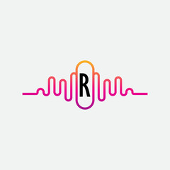 Music Logo On Letter R Template. Music On R Letter, Initial Music Sign Concept