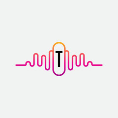 Music Logo On Letter T Template. Music On T Letter, Initial Music Sign Concept