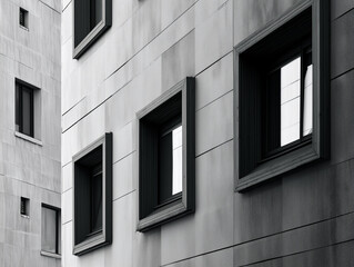 Modern building facade with geometric black-framed windows
