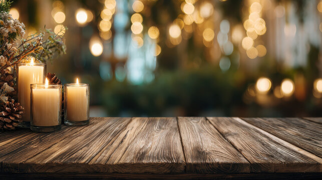 Wooden Table with Blurred International Day of Forests Room Background with Rustic Lighting
