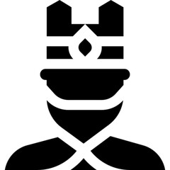 Stylized black silhouette icon portraying a majestic royal figure with a regal crown, symbolizing leadership, authority, and historical monarchy. Represents power, tradition.