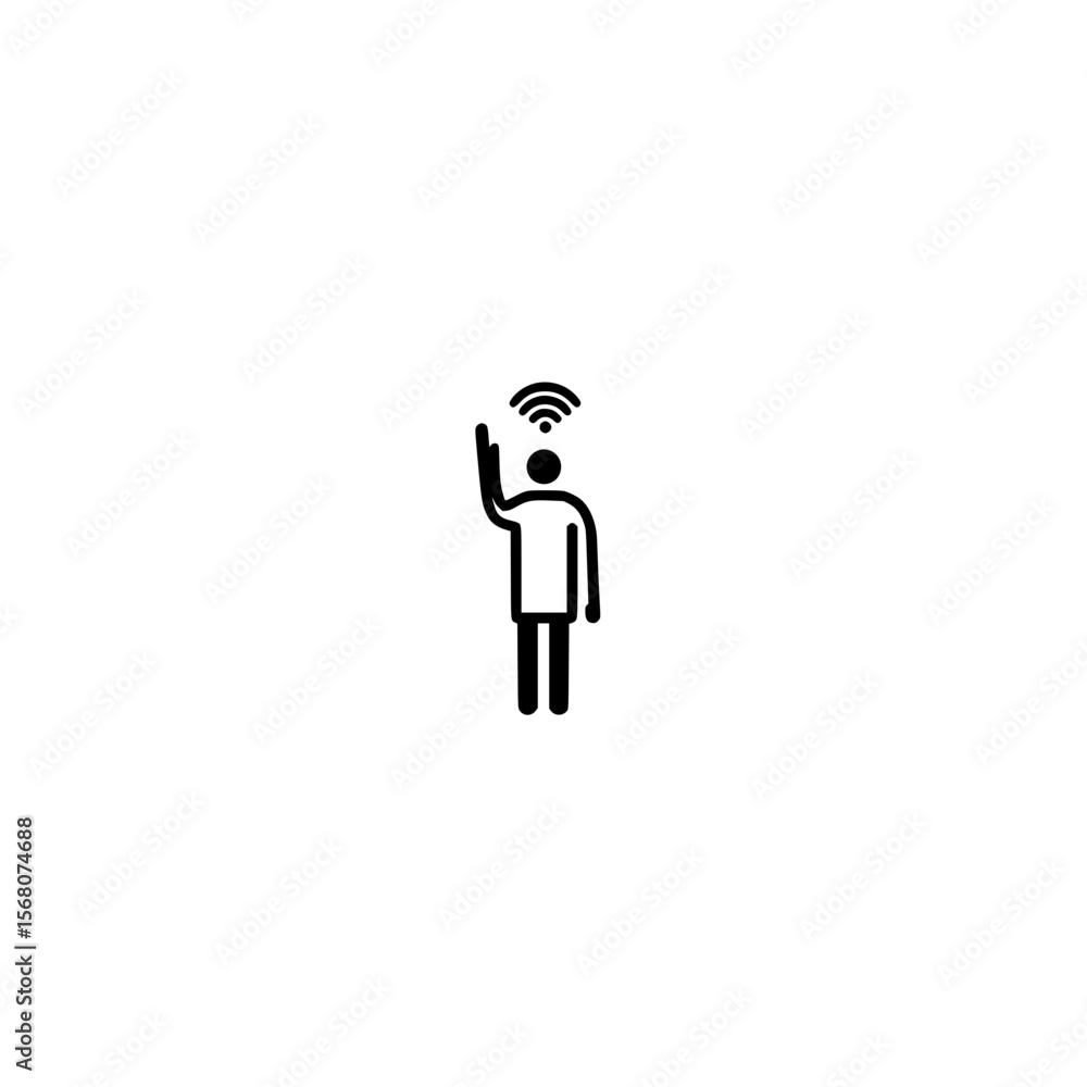 Poster vector icon of person standing with wifi signal symbolizing wireless connection and network access