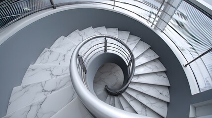 Fototapeta premium Elegant spiral staircase with marble steps and geometric design.