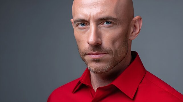 Serious-looking businessman in a red shirt