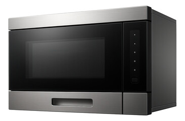 Fototapeta premium Built-in microwave with a drop-down door, offering easy access in a compact kitchen space.