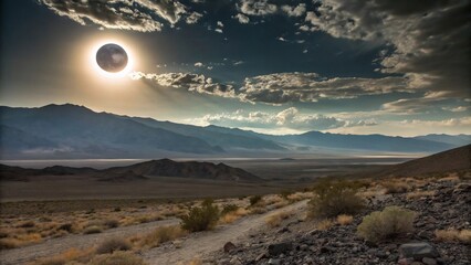 Fototapeta premium A solar eclipse casts a dramatic light over a desert landscape